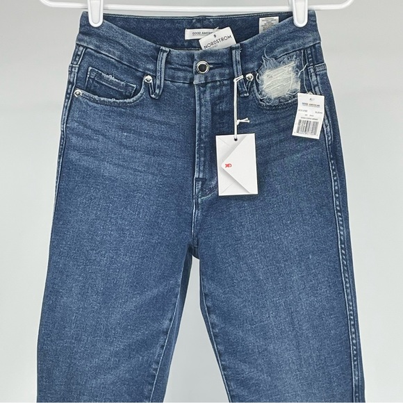 GOOD AMERICAN NWT GOOD CURVE RIPPED HIGH WAIST ANKLE STRAIGHT LEG JEANS 0/25 - Picture 4 of 12
